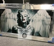 Large Marilyn Monroe with angel wings glitter art picture on mirrored frame