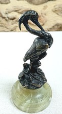 19th C. small French animalier bronze statue of a heron on onyx base.