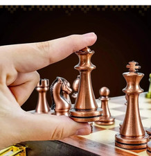 Large Metal Deluxe Chess Retro Handcrafted Copper Plated Alloy Chess Set-501UNCN