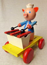Vintage Wooden Drumming Piggy