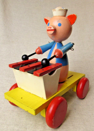 Vintage wooden drumming piggy - wooden,