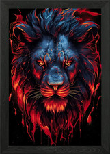Red Lion Head Framed Wall Art