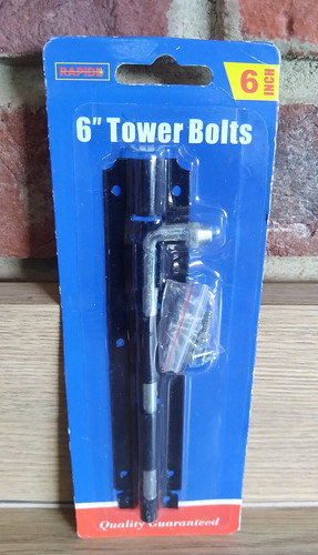 Tower bolt black - black, 6"