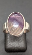 Sterling Silver Multi-Fluorite Ring – 14x10mm Cabochon • Diagonal Purple Bands