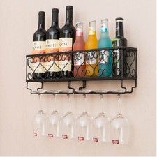 Metal Wall Mounted Wine Glass Rack Shelf Bar Drink Bottle Storage Display Holder