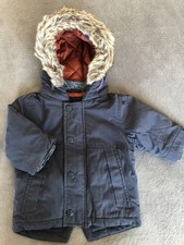 NEXT Baby Boys Navy Blue Winter Parka Coat With Faux Fur Trim Hood 3-6 Months