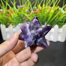 0.2LB 2.5" Natural Dream Amethyst Merkaba Carving Crystal Quartz Energy Reiki
