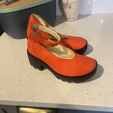 Fly London Lades Shoes TIRY497FLY Hook &Loop Ankle-Strap Leather Coral Uk 2 Eu35