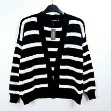 Boohoo - Edge To Edge Stripe Cardigan - Black White - Small