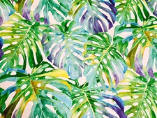 Tropical Palm Leaves Fabric Leaf Curtain Cotton Material 140cm wide - Purple