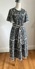 Wyse London Floral Dress Size 1 UK 8 Chest 34in Tie Belt Cotton Scalloped Trim