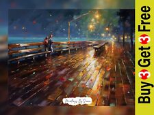 Atmospheric Night Boardwalk, Oil Painting Print 5"x7" on Matte Paper