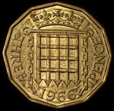 UK Three 3 Pence 1966