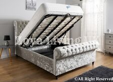 Luxury Double Sleigh Bed Frame Chesterfield Crushed Velvet with Storage&Mattress