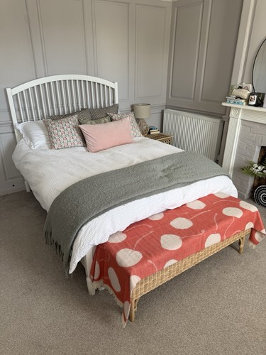 White wooden double bed frame - double,