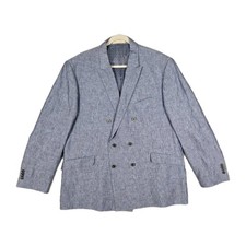 Joseph Abboud Slim Fit 48R Double Breasted Linen Blazer Heather Blue Sharkskin