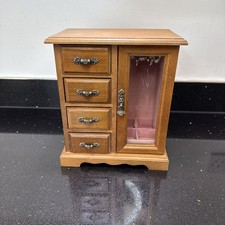 Vintage Musical Wood Wardrobe Style Jewellery Box Sankyo Japanese Felt Interior