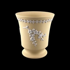 Wedgwood Jasperware Handcrafted Vase in Primrose Yellow with White Prunus