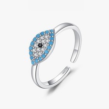 CELINA TURQUOISE EVIL EYE WATCH CZ (SILVER) RING