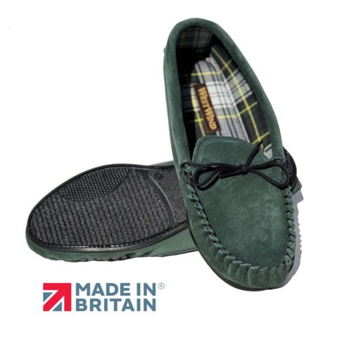 Mens moccasin slippers green - moccasin,