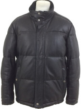 Boss Men's Leather Jacket Size 3XL Black Leather Padded Lined Zip Used F1