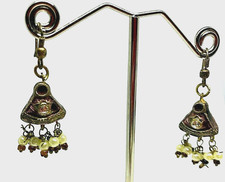 Vintage Earrings Dangle Drop Chandelier Seed Pearl Silver Tone Metal  1980'