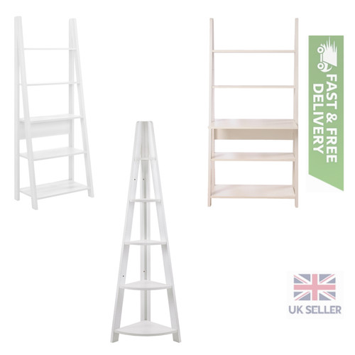 White ladder bookcase storage - white,