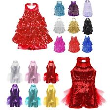 UK Girls Sequins Ballet Dance Leotard Dress Shiny Jazz Latin Stage Dancewear 