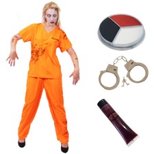 ADULTS ZOMBIE PRISONER COSTUME HALLOWEEN LADIES DEAD CONVICT SCARY FANCY DRESS