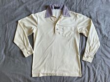 70s Disco Shirt XS-S 36" Slim Fit Graphic Spread Cuban Collar Purple Cream
