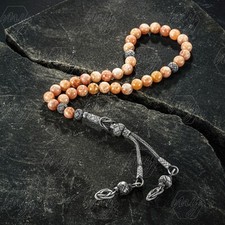 1000 Ct Silver Turkish Kazaz Sunstone Islamic 33 Prayer Beads Tasbeeh