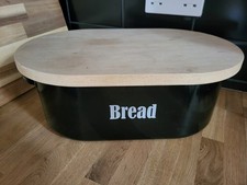 Black VINTAGE TYPHOON bread Bin Wooden Lid Black Metal