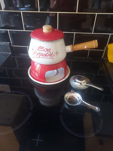 Vintage retro enamel fondue - retro,