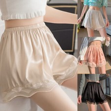 Womens Satin Lace Underwear Frilly Pettipants Bloomers Half Slip Short Pants US⇘