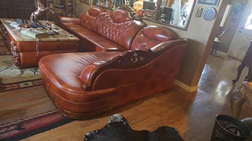 Brown leather tufted chaise - brown,