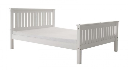 White wooden bed pine slatted - white,