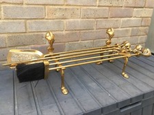 Heavy brass fire dogs with ball & claw fireside companion tools - Beautiful
