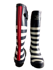 Crew Clothing LONG - CALF Wellies Navy Striped Lined Wellington Boots, 39-UK 6