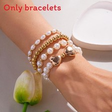 Artificial Pearl Beaded Bracelet With Geometric Oval Design For Womens Fashion