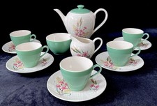 J & G Meakin SOL  Green & Pink Vintage Coffee Set - 13 Piece -