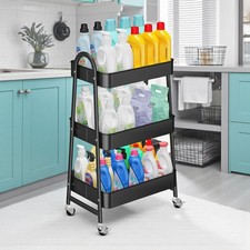 Metal Storage Trolley 3 Tier Trolley on Wheels Rolling Rack Beauty Cart Kitchen