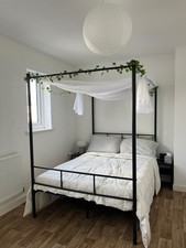 Double Four Poster Bed Frame in Black  with side tables 