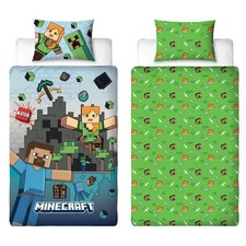 Minecraft Single Duvet Kids Gaming Reversible Bedding Green Quilt Cover