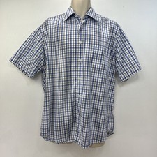 Paul & Shark Shirt Men's Large Blue Check Short Sleeve Button Up Cotton Beach