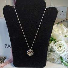 Pandora Silver Floating Heart Locket Pendant Necklace With 3 FlowerPetite Charms