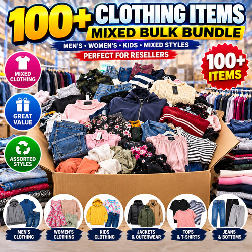100 mixed clothing items - items, bulk