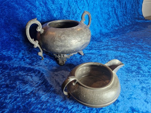 Pewter sugar bowl creamer - pewter,