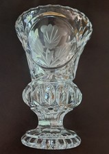 Vintage Lead Crystal Vase Etched Floral Design Footed Base 16cm Tall VGC