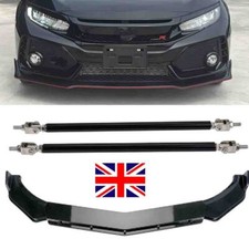For Honda Civic FN2 Type R Front Bumper Lip Splitter Spoiler + Black Strut Rods