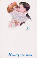 Antique Postcard Artist Signed Romance Honours Divided English Fine Art Series